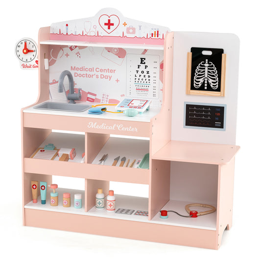 Pink Wooden Doctor Play Set | 24 Pieces Medical Kit For Kids
