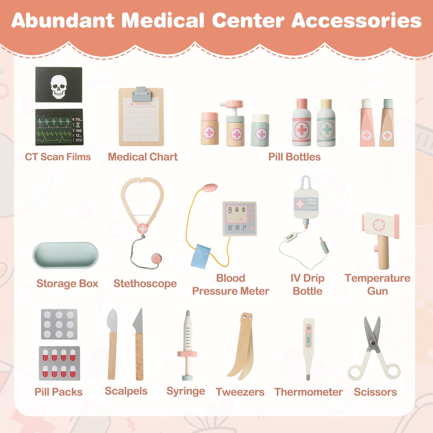 Pink Wooden Doctor Playset | CT Machine & Medical Accessories