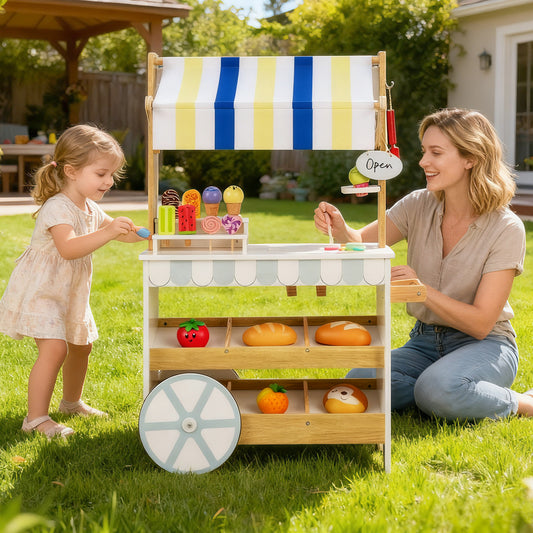 White Wooden Ice Cream Cart | 2-in-1 Mobile Play Store