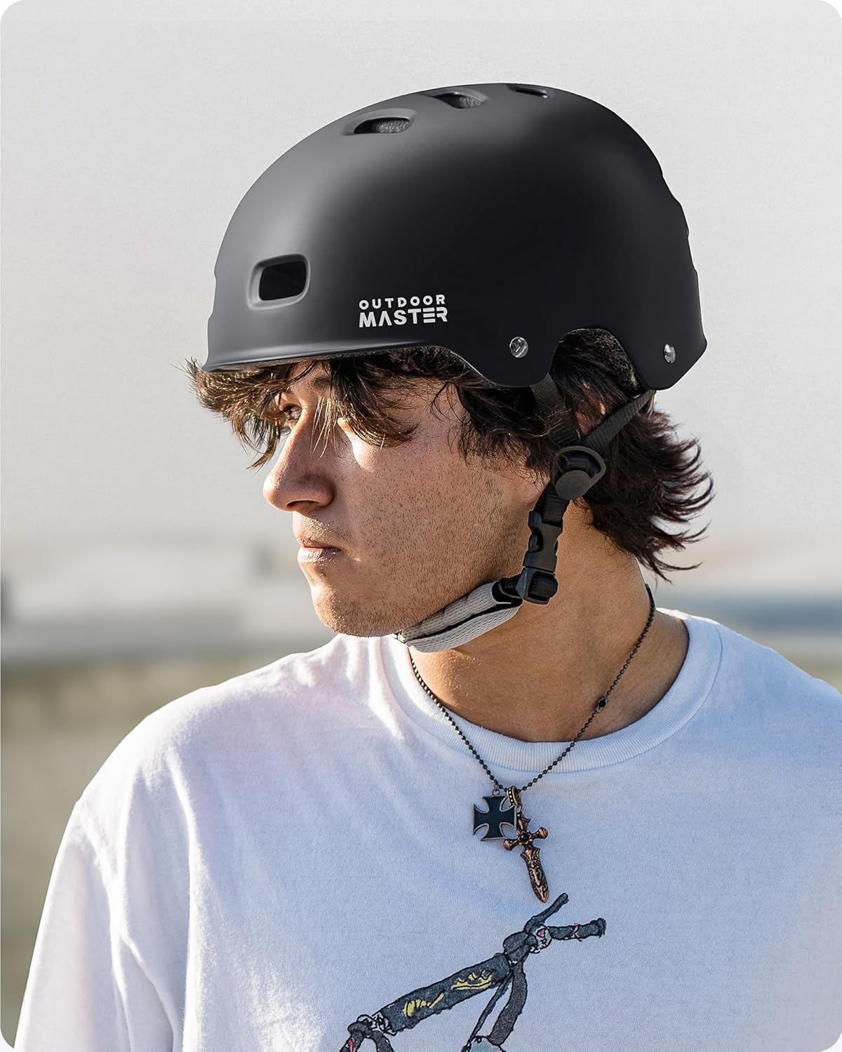 Outdoor Master Skateboard Cycling Helmet for Adults Black Small