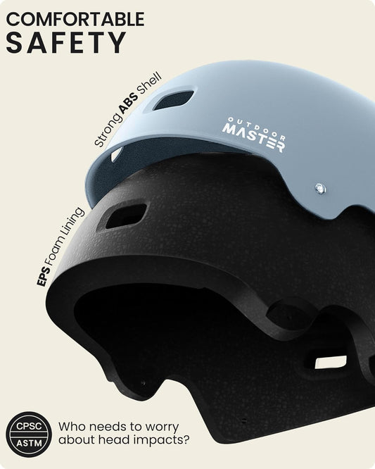 Outdoor Master Skateboard Bike Helmet for Adults & Youth Matte Crystal Blue Small