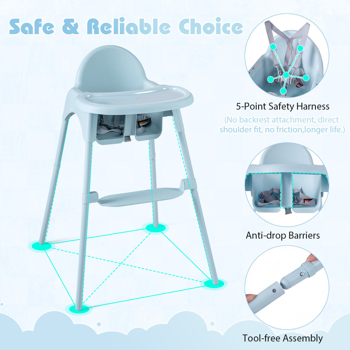 Blue 4-in-1 Convertible Baby High Chair | 2 Heights & Tray