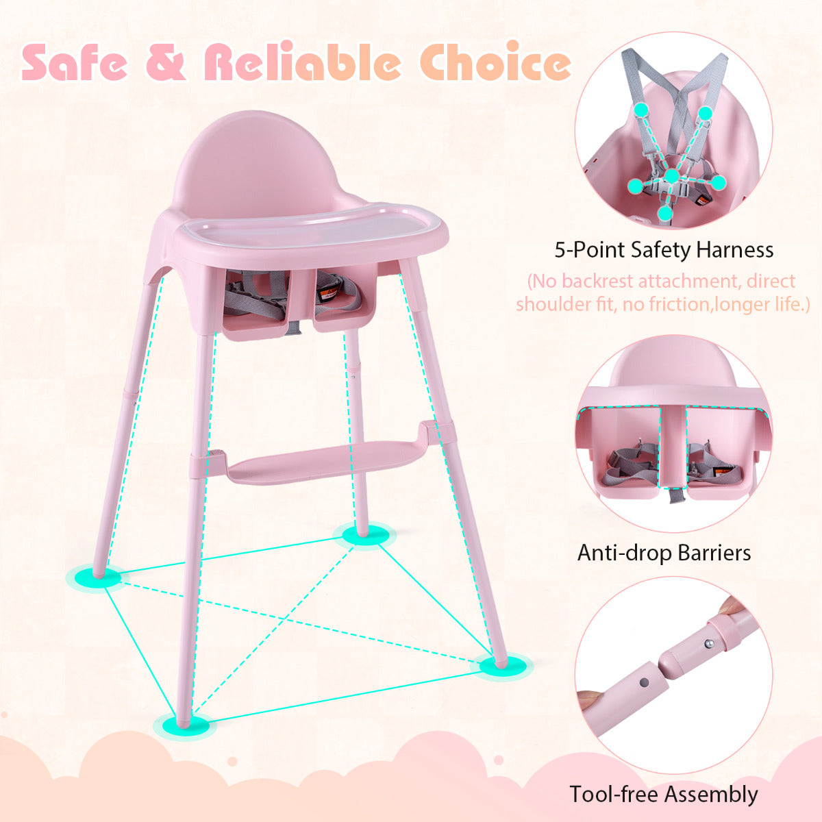 Pink 4-in-1 Convertible Baby High Chair | 2 Height Levels