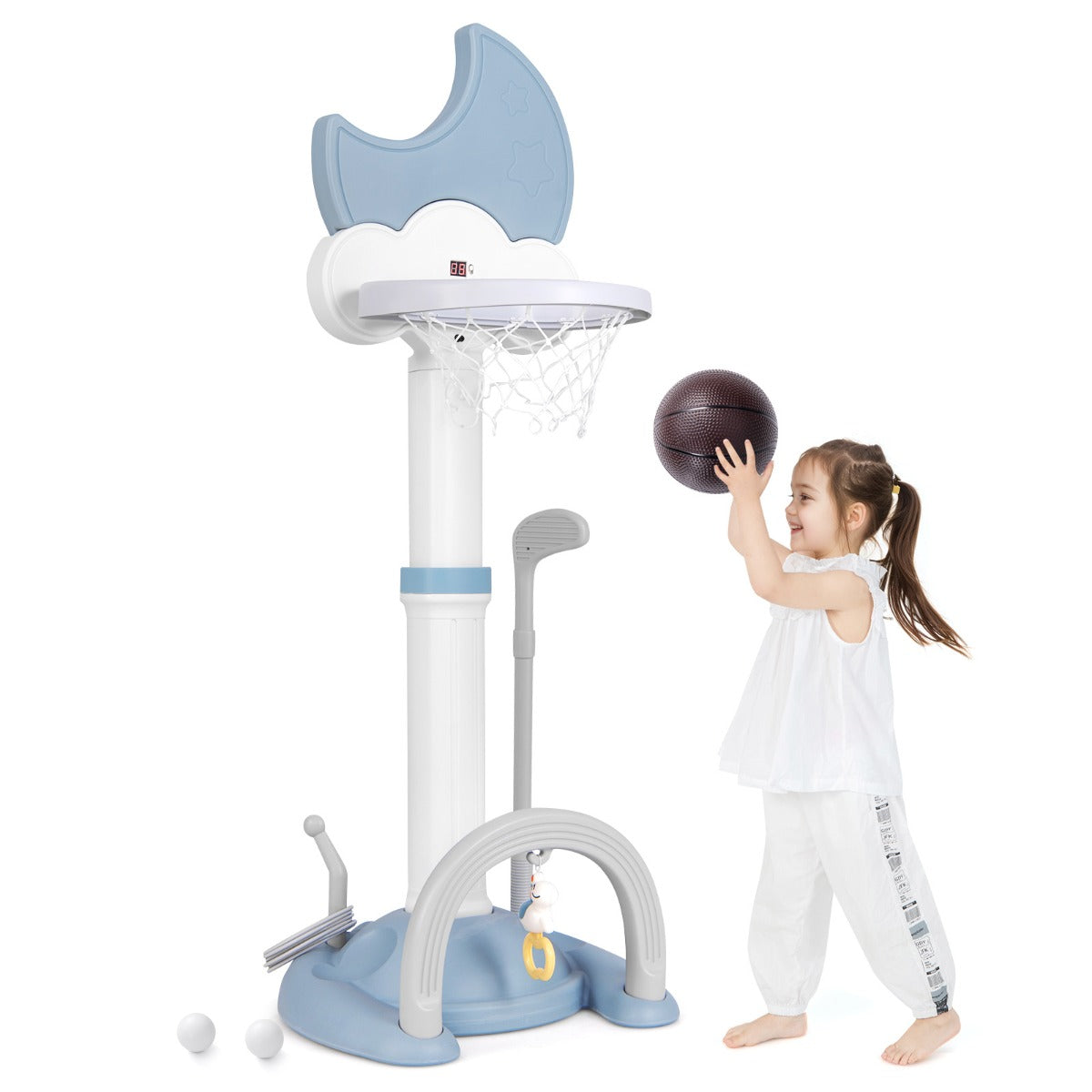 Adjustable Height Kids Sports Center | Blue 4-in-1 Fun Hoop Set Adjustable Height Kids Sports Center | Blue 4-in-1 Fun Hoop Set