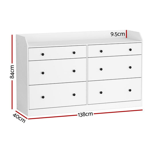 Artiss 6 Chest of Drawers in PETE White, perfect for kids bedroom organization.