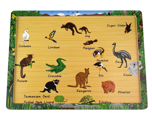 Colorful Australian animal wooden puzzle for toddlers aged 12+ months by Koala Dream.