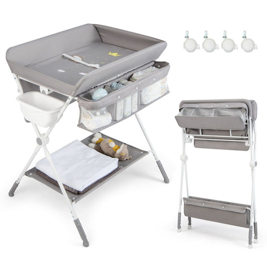 Folding Baby Changing Table with Storage | Grey Adjustable Height