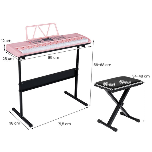 Pink 61-Key Beginner Piano Keyboard | Stand & Stool Included