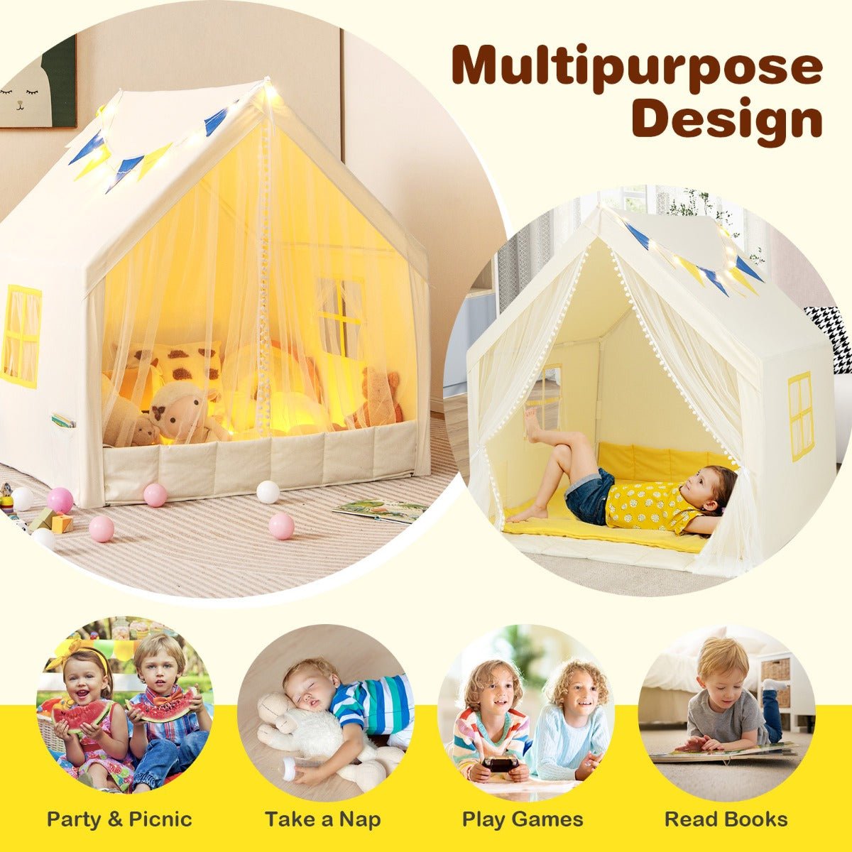 Kids play tent with lights and mat for indoor adventures, creating a cozy play haven. Kids play tent with lights and mat for indoor adventures, creating a cozy play haven.