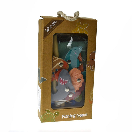 Wooden magnetic fishing game set for kids age 2+, promoting calm play at home.