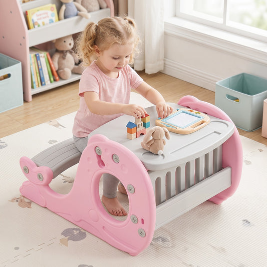 Costway Children Activity Table with Bench and Easel for Kid's Room or Kindergarten-Pink