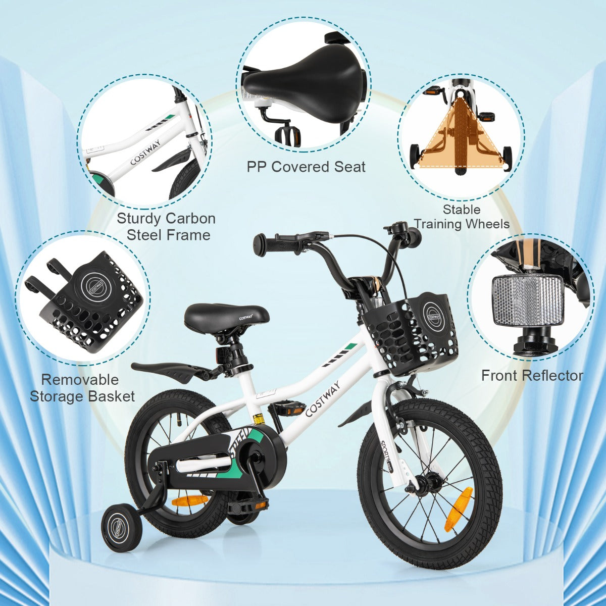 Children Training Bicycle | Cream White 14" Dual Brake Adjustable