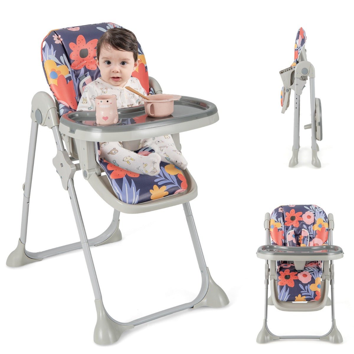 Convertible High Chair with Multi Colour Flower Pattern - Kids Mega Mart