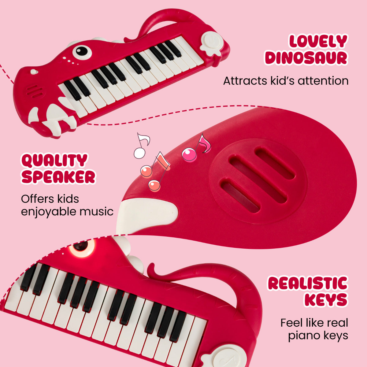 Red Dinosaur Digital Piano | 25 Keys with Music & Lights