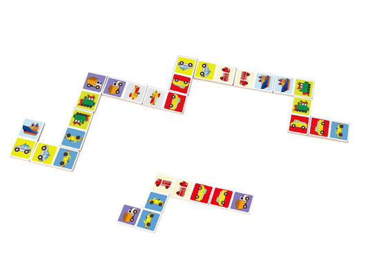 Colorful domino transportation game set for kids interactive learning and entertainment at home.