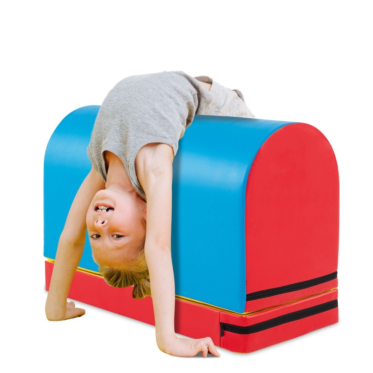 Blue gymnastics vaulting box for kids features a detachable mat, enhancing safety and versatility for training exercises Blue gymnastics vaulting box for kids features a detachable mat, enhancing safety and versatility for training exercises