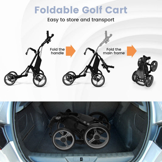 4 Wheel Golf Push Cart | Aluminum Frame Cooler Storage Grey