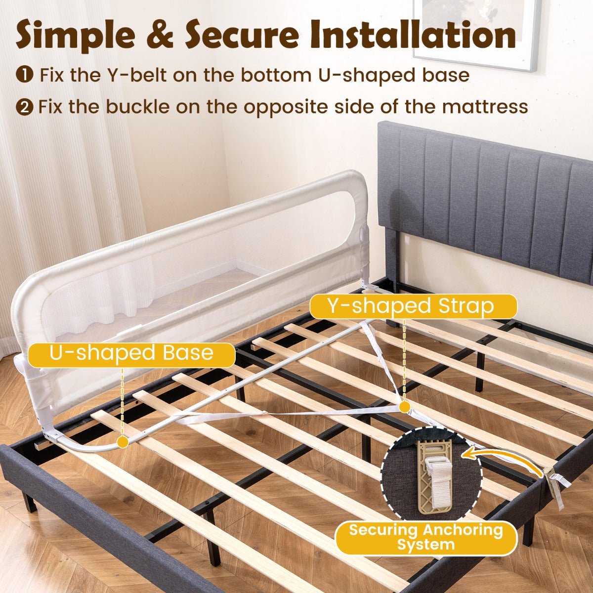 Foldable Bed Rail | 3 Height Adjustable | White Oxford Fabric