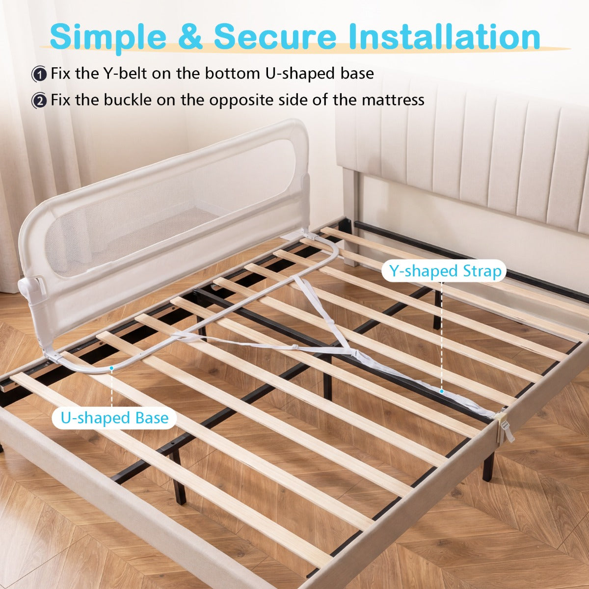 Foldable Bed Rail | Removable Oxford Cover U-Shaped Base White S