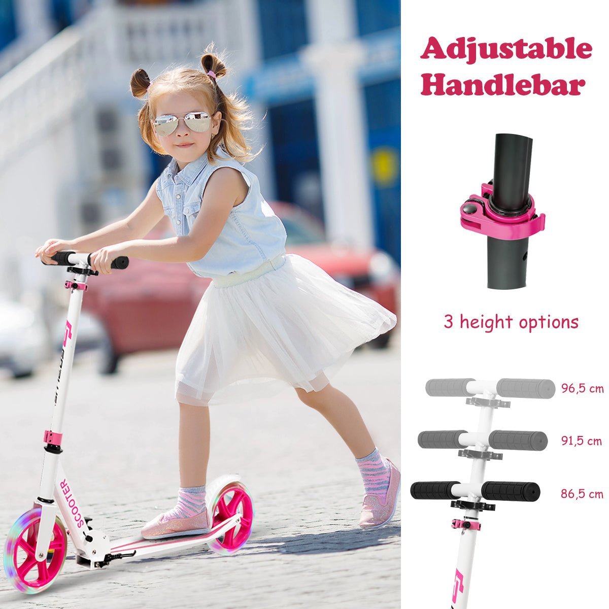 Folding Kick Push Scooter with Flashing LED Wheels in Pink - Kids Mega Mart