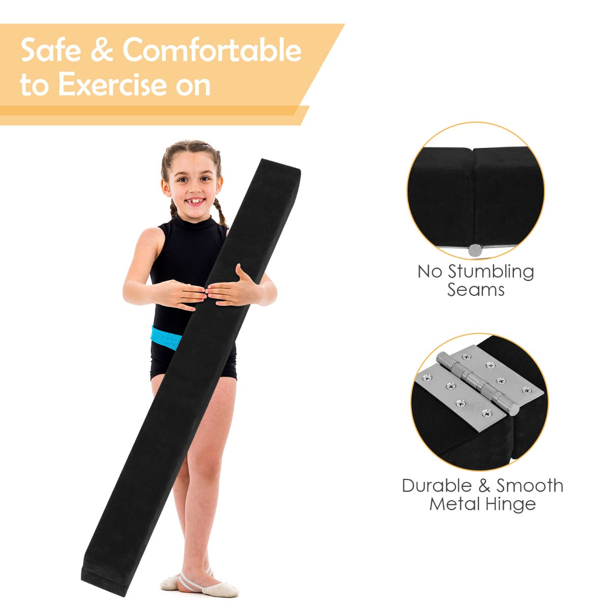 Folding Balance Beam | Black 7ft Wood Base Home Training