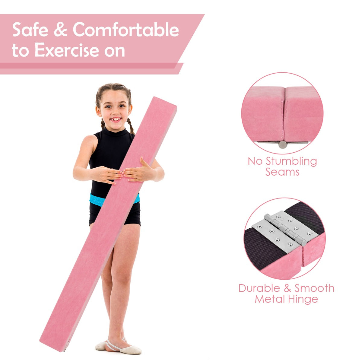 Folding Balance Beam | Pink EPE Foam & Wood Base for Home Training Folding Balance Beam | Pink EPE Foam & Wood Base for Home Training