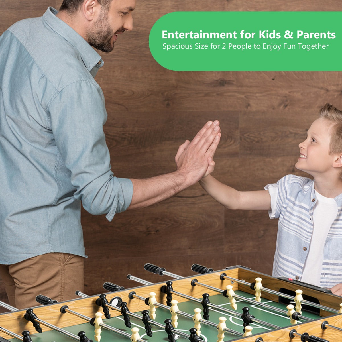 Kids foosball table with score counter and 2 balls for indoor soccer fun at home. Kids foosball table with score counter and 2 balls for indoor soccer fun at home.