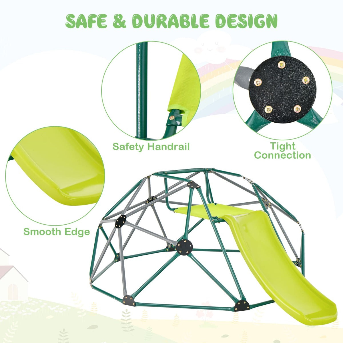 Colorful Kids Climbing Dome with Slide and Fabric Platform for Outdoor Play Ages 3-10 Colorful Kids Climbing Dome with Slide and Fabric Platform for Outdoor Play Ages 3-10