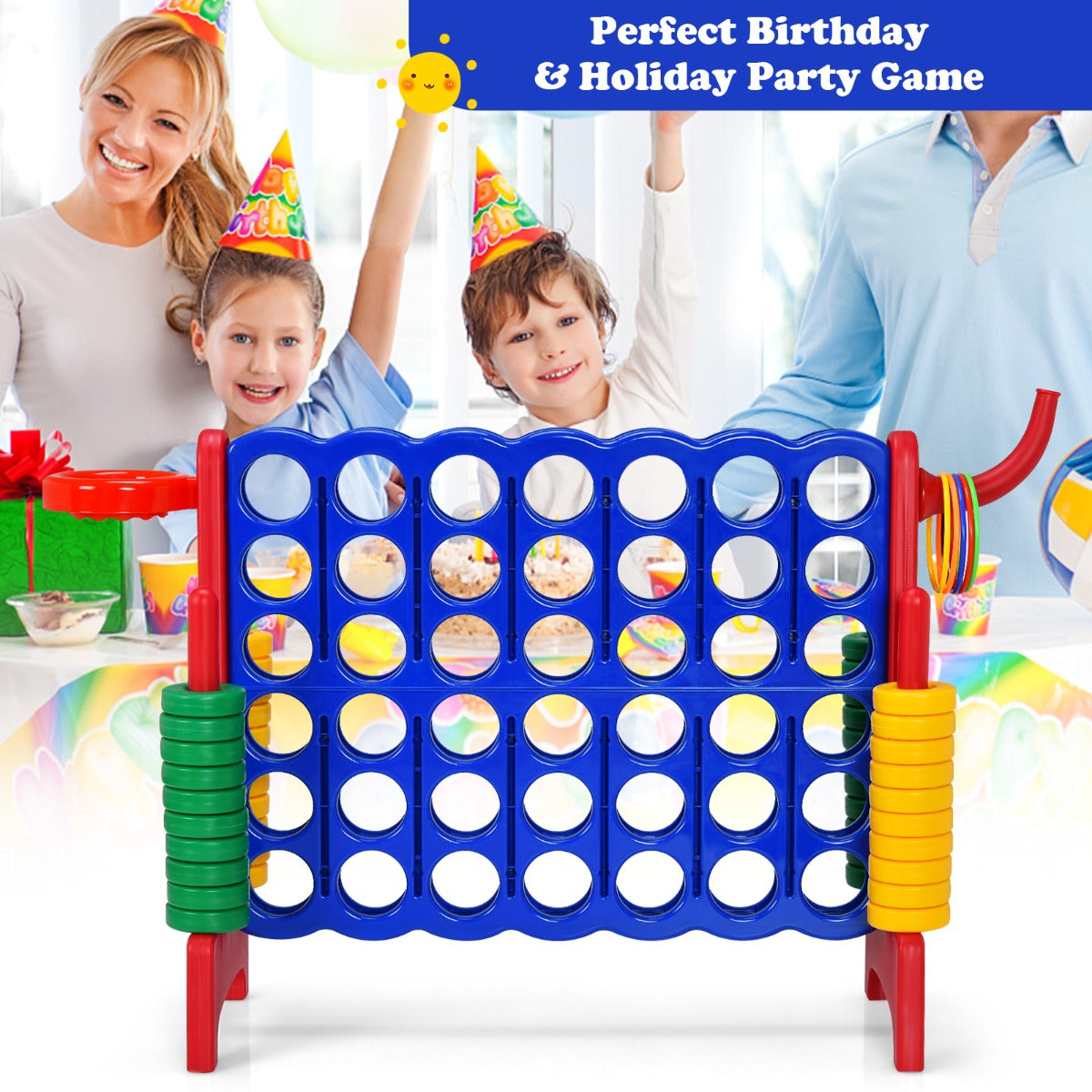 Giant 4-in-1 Connect Four Game Set with Basketball | Red Yellow