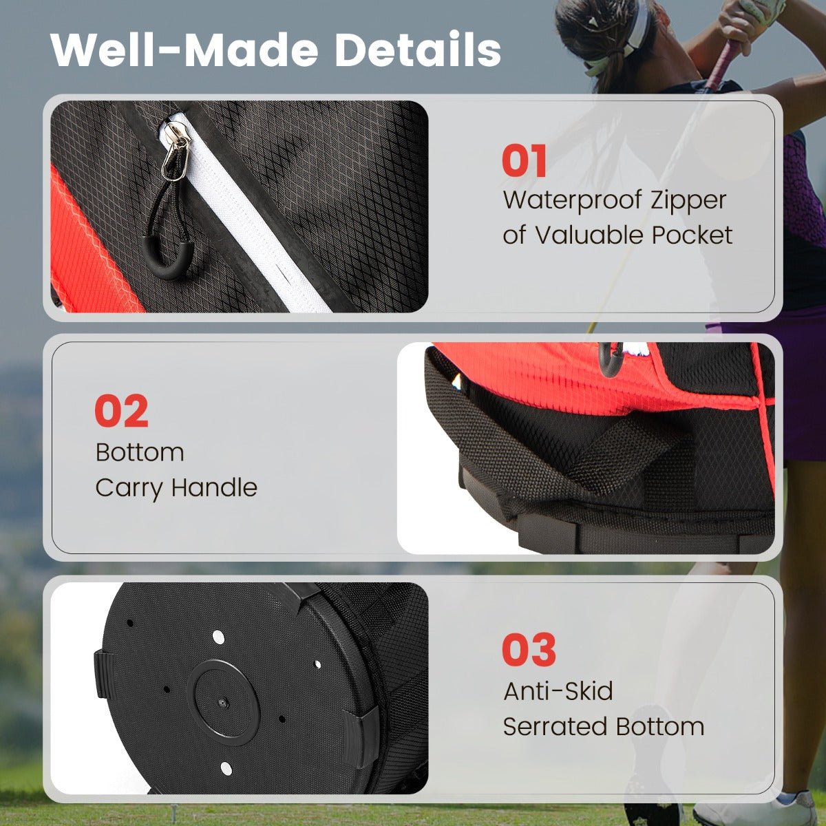 Red Golf Cart Bag | 14 Way Dividers 9 Pockets Cooler