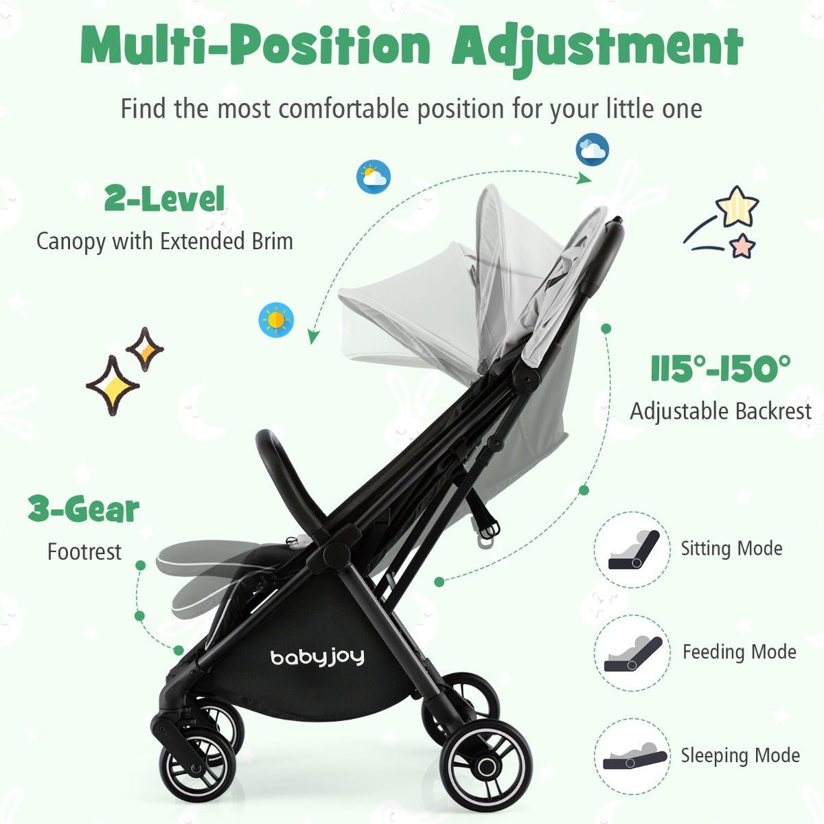 Gravity Folding Baby Stroller in Grey - Kids Mega Mart