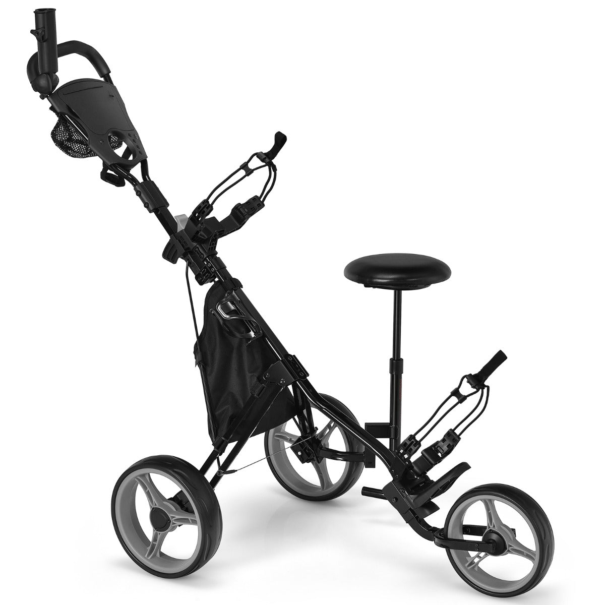 Lightweight 3 Wheel Golf Push Pull Cart | Grey Steel Frame