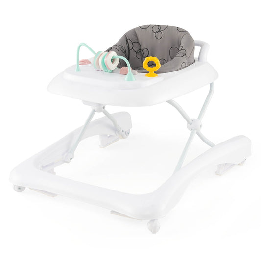 Grey 3-in-1 Foldable Baby Walker with Activity Center, adjustable design for interactive play.