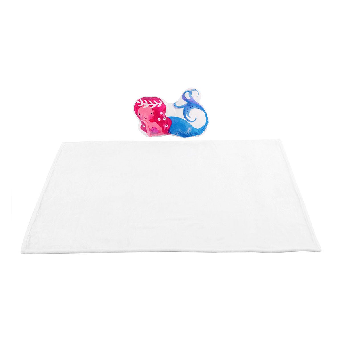 Colorful mermaid-themed novelty cushion/throw for kids rooms, adding a touch of whimsy and comfort.