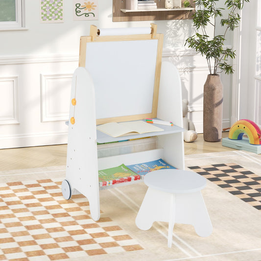 Kids Art Easel Grey | Adjustable with Magnetic Board & Storage