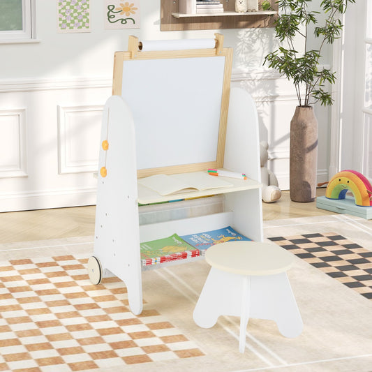 Kids Art Easel | Adjustable Height, Magnetic Whiteboard, Natural