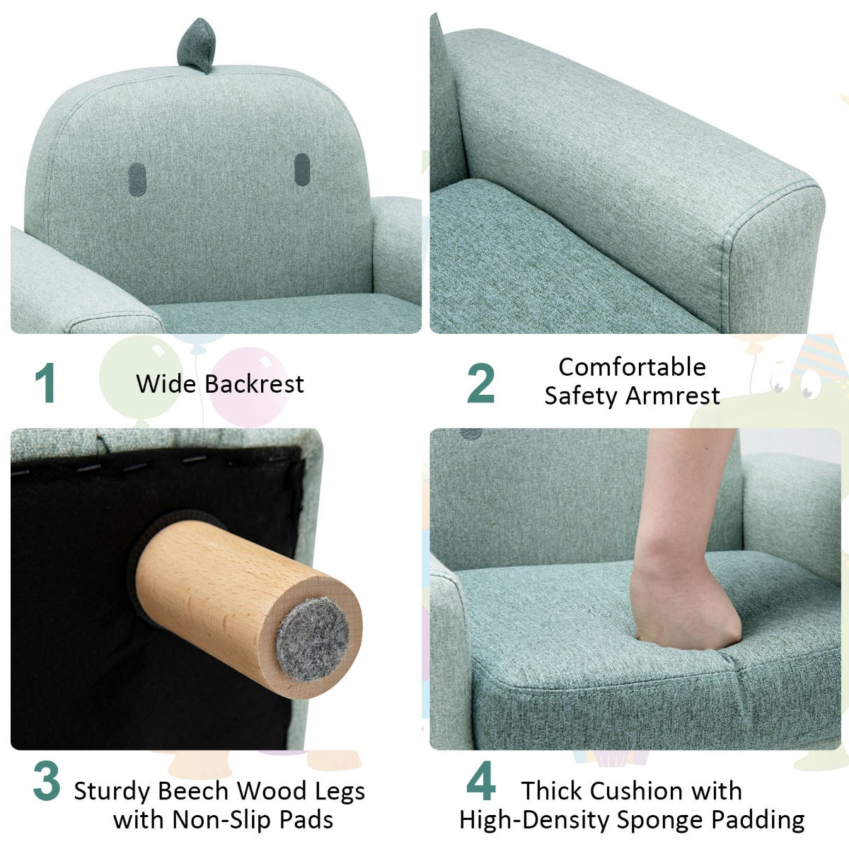 Kids Sofa | Wooden Armrest Chair Thick Cushion Beech Legs Kids Sofa | Wooden Armrest Chair Thick Cushion Beech Legs