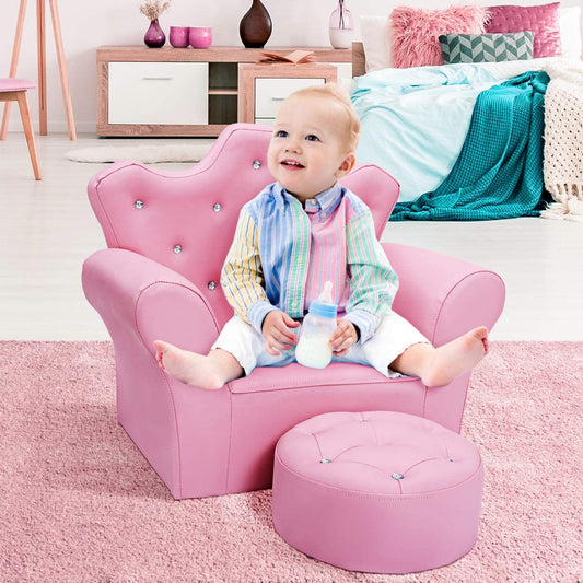 Princess-themed Kids Crown Sofa Set with Ottoman, perfect for imaginative play and comfort.