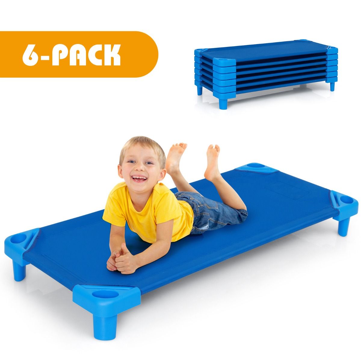 Stackable Cot 6 Pack | Blue Oxford Cloth, Easy Lift, Comfy Nap Space