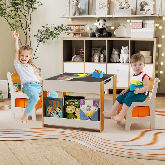 4 In 1 Kids Wooden Activity Table | Reversible Board Natural