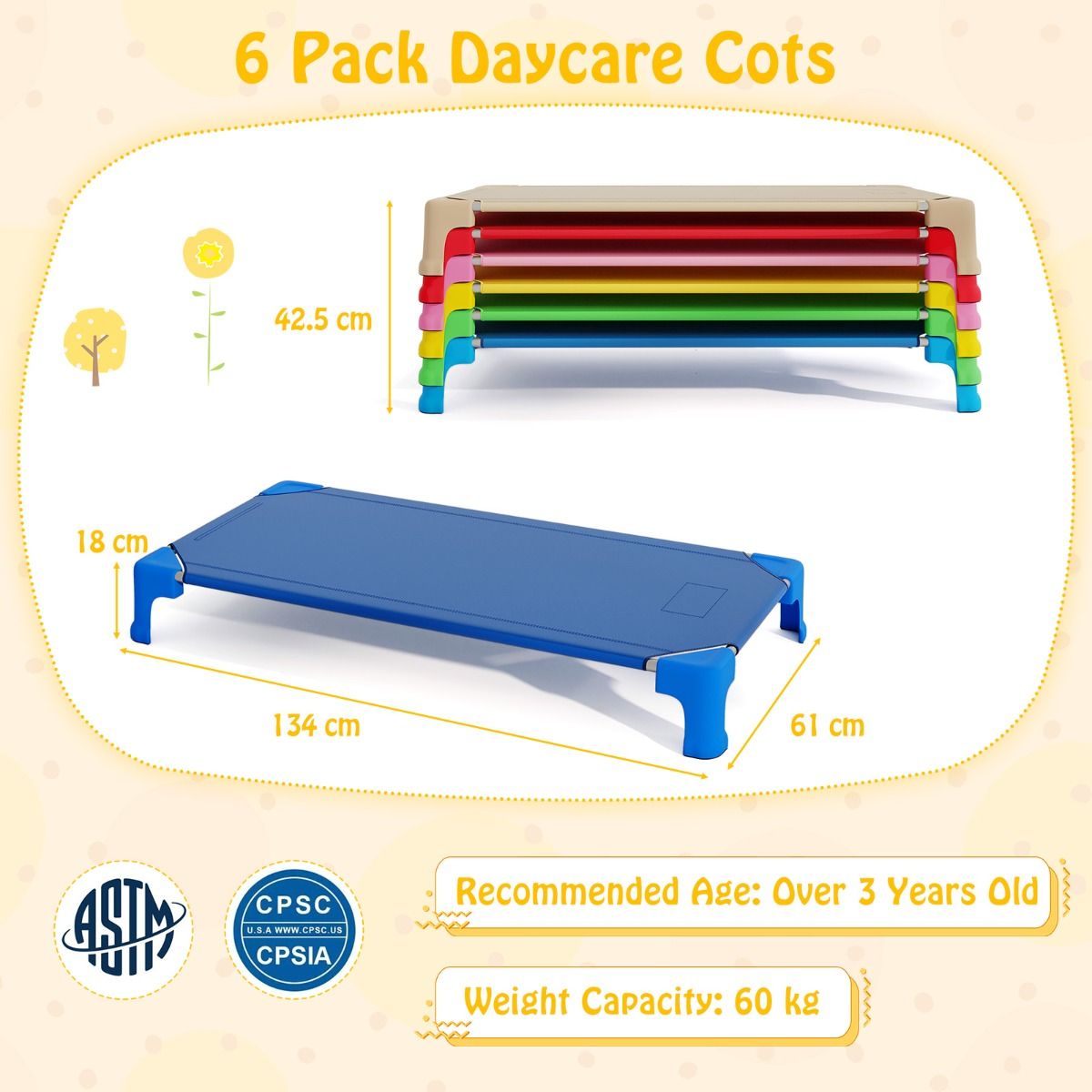 Stackable Children's Cots | Colorful 6-Pack Comfy Oxford Set