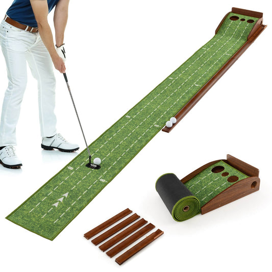 Green & Brown Golf Putting Mat | Auto Ball Return System
