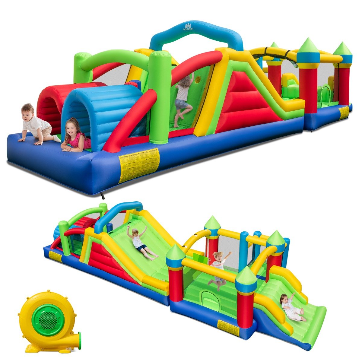 Inflatable Obstacle Course Bounce House with 680W Blower for Lawn, Yard - Kids Mega Mart