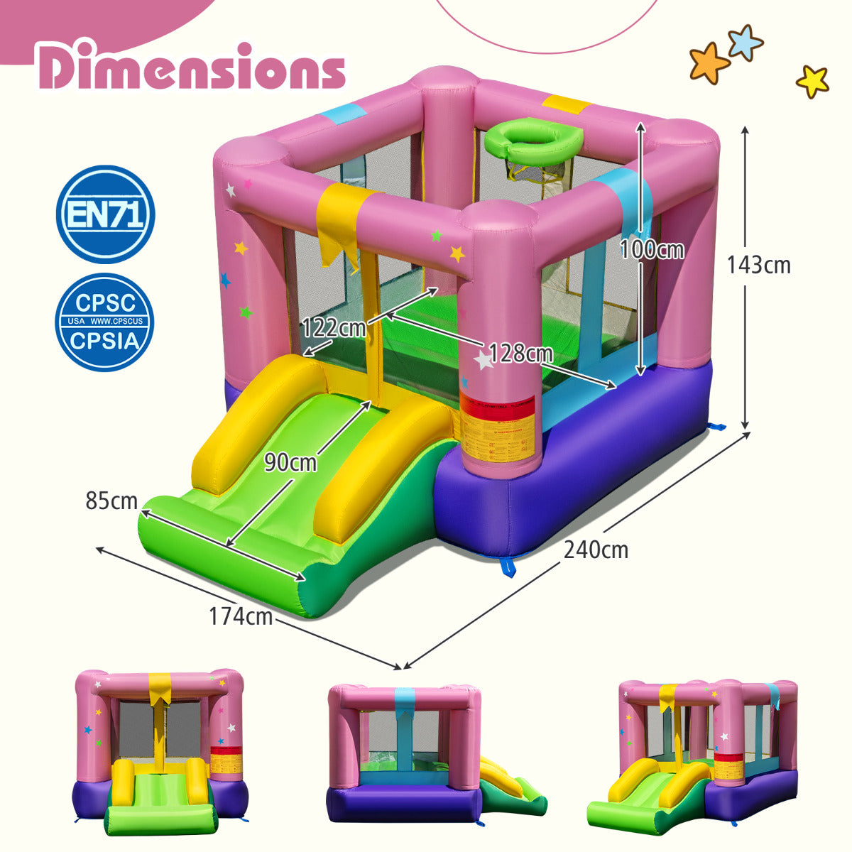 Multi-Color Star Bounce House | Slide Basketball & Jump Fun