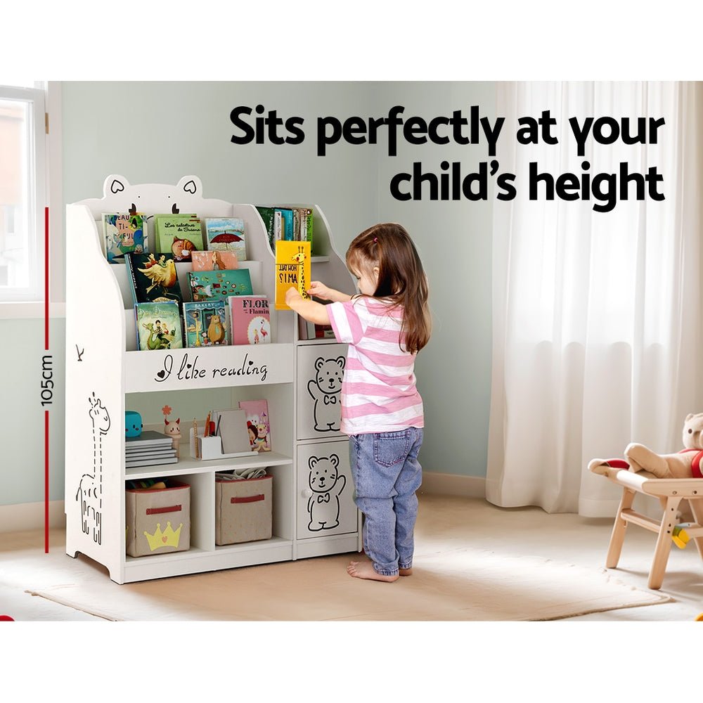 Keezi 4 Tiers Kids Bookshelf Storage Children Bookcase Toy Organiser Display - Kids Mega Mart