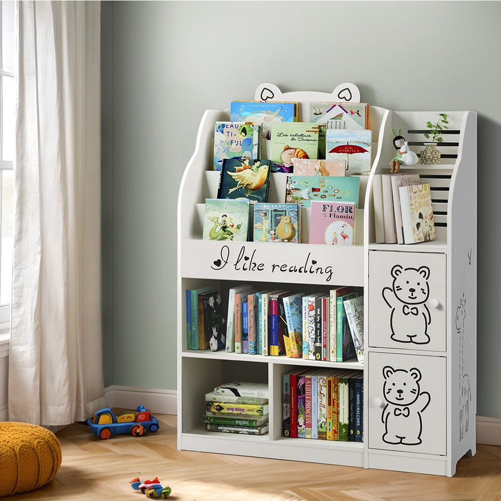 Keezi 4 Tiers Kids Bookshelf Storage Children Bookcase Toy Organiser Display - Kids Mega Mart