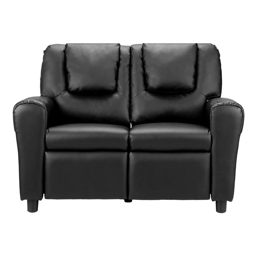 Keezi Kids Recliner Chair Double PU Leather Sofa Lounge Couch Armchair Black - Kids Mega Mart