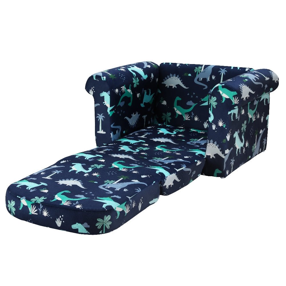 Keezi Kids Sofa 2 Seater Children Flip Open Couch Lounger Armchair Dinosaur Navy - Kids Mega Mart