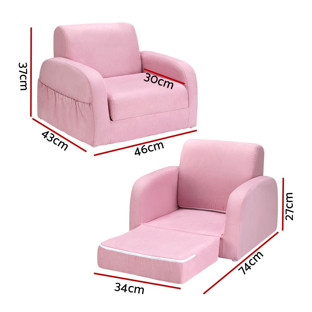 Keezi Kids Sofa 2 Seater Children Flip Open Couch Lounger Armchair Soft Pink - Kids Mega Mart