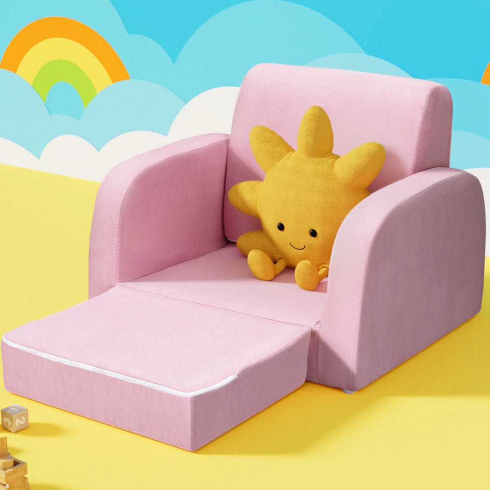 Keezi Kids Sofa 2 Seater Children Flip Open Couch Lounger Armchair Soft Pink - Kids Mega Mart